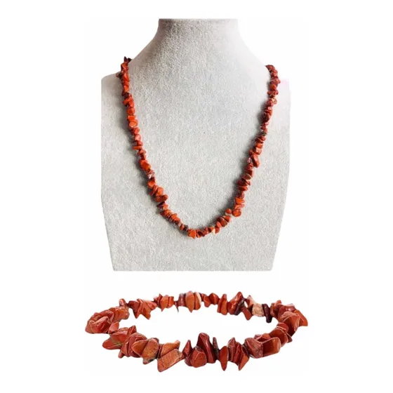 Kit Colar + Pulseira De Pedra Jaspe Vermelho (tranquilidade)