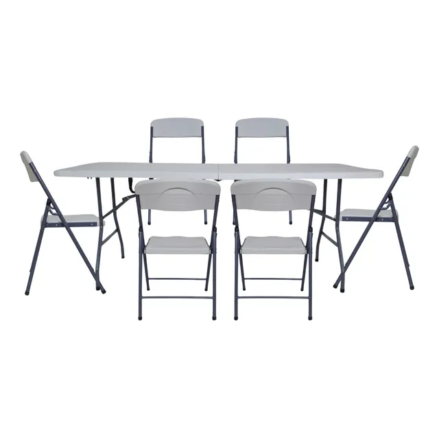Mesa Plegable Tablón 5ft Ext/int Portafolio +6 Sillas Blanca