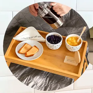 Kururuá Bandeja Café Da Manha Na Cama Em Bambu Pés Dobraveis 50x30cm