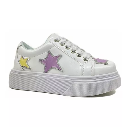 Zapatilla Nena Cordones Estrellas Glitter Blanco Cakzadomail