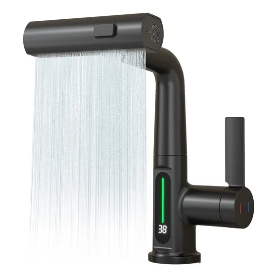 Grifo Con Pulverizador Desplegable Con Temperatura Led