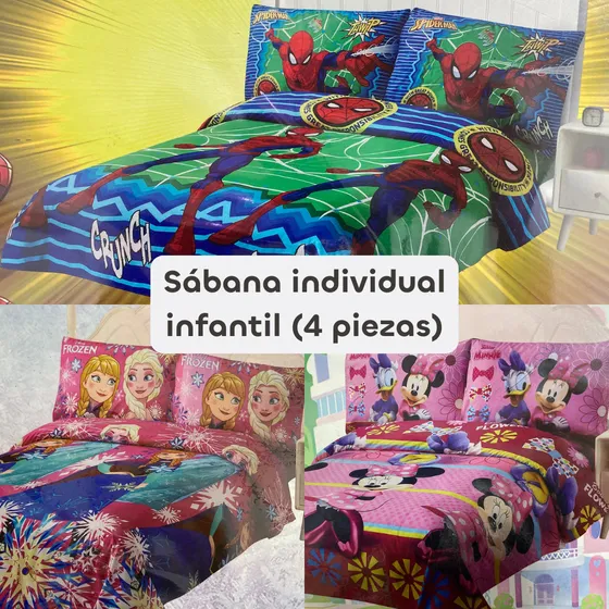 Juego Sabana Individual Algodon Infantil Niños 3 Piezas Cama