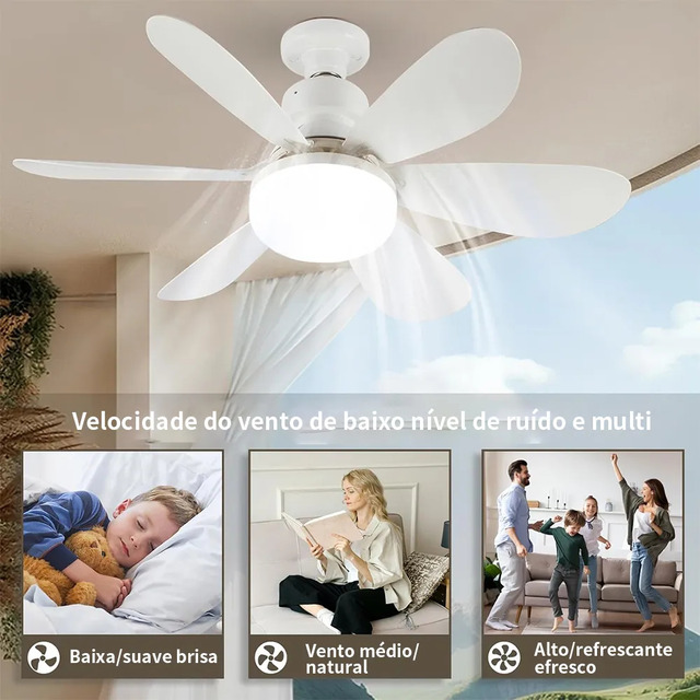 Lâmpada Ventilador De Teto E27 6 Hélices Controle Remoto Luz Branca Led Silencioso Econômi... Lâmpada Ventilador De Teto E27 6 Hélices Controle Remoto Luz Branca Led Silencioso Econômi...