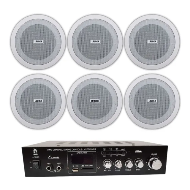 Amplificador Sonido Ambiental Y 6 Bocinas Plafon 5 PuLG