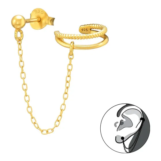Aro Esfera Dorada Con Cadena Y Argolla A Presión Ear Cuff 