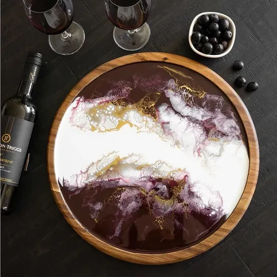 Lynn Liana Acacia Lazy Susan Merlot 16  Diametro Utensilio