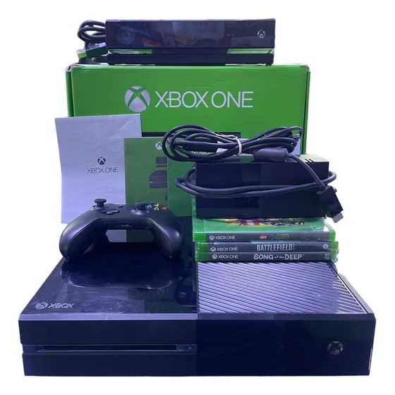 Console Xbox One Fat 500gb - 1 Controle - 1 Kinect - 3 Jogos Lacrados - Na Caixa Original Completo Funcionando Perfeitamente E Com Garantia!