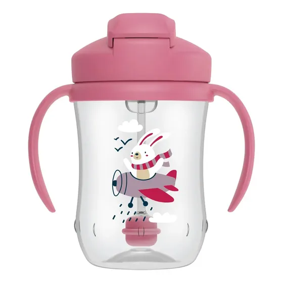 1er Vaso Con Asas Y Pajita 270ml 6m+ Rosa Malva Dr Brown's