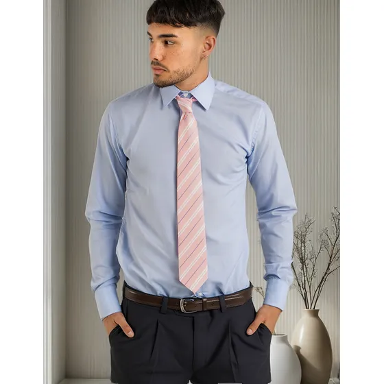 Camisa Vestir Hombre Entallada Manga Larga Lisa Elegante