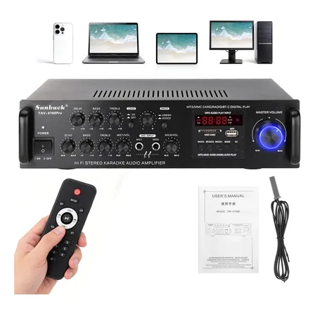 Amplificador De Áudio Bt Estéreo 200w Digital 220v Sunbuck Preto 100 W 220v
