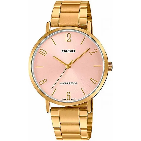 Reloj Casio Metal Dama LTP-VT01G-4B Color de la correa Dorado Color del bisel Dorado Color del fondo Rosado