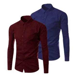 Kit 2 Camisa Social Slim Masculina Manga Longa Promoção Kit 2 Camisa Social Slim Masculina Manga Longa Promoção
