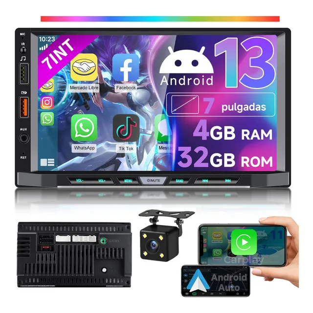 Auto Estéreo Gearelec 7003 Android 13 7 Inch 4+32G CarPlay WIFI GPS 2 DIN Radio (FM) Bluetooth RCA Wi-Fi GPS 7 pulgadas, 1024x600 60Wx4 iOS/Android