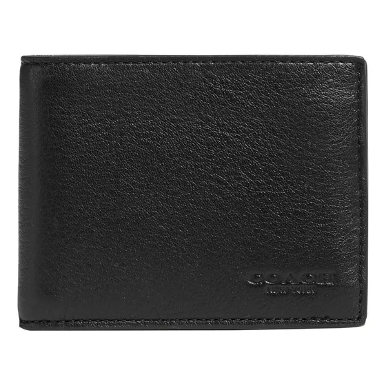 Billetera Coach Slim Bifold Sport De Piel De Becerro Negra