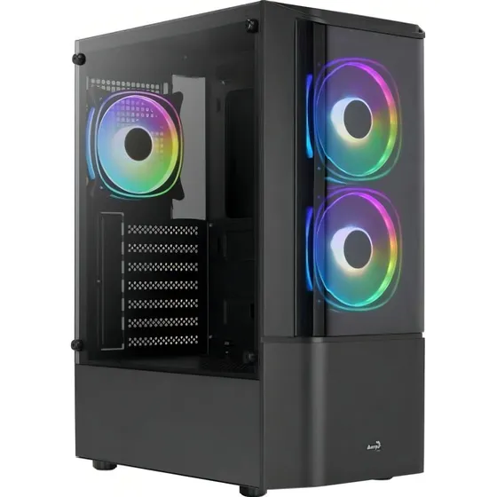 Gabinete Aerocool Quantum Rgb con vidrio lateral para jugadores, color negro