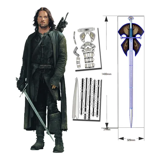 Espada Aragorn El Señor De Los Anillos  1.40 Mts Papercraft