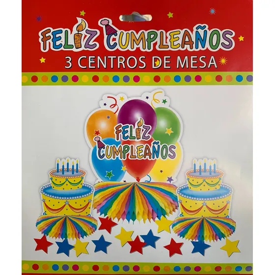 Set 3 Centros De Mesa Decoración Feliz Cumpleaños Cotillón