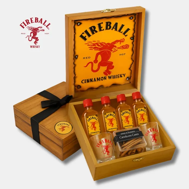 Whisky Licor Fireball Mini Kit Maleta Copos Presente Premium