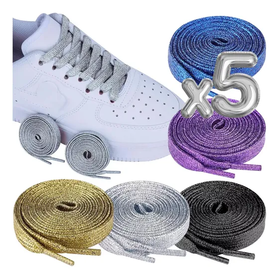 5 Pares Agujetas Planas Glitter Cordones Zapato Tenis Brillo