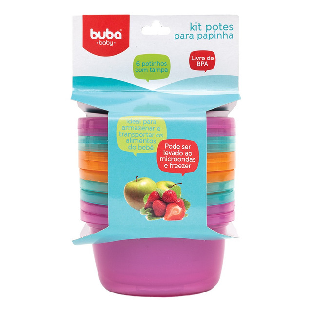 Kit 6 Potes 250ml Para Papinhas Rosa Buba 6758 Kit 6 Potes 250ml Para Papinhas Rosa Buba 6758