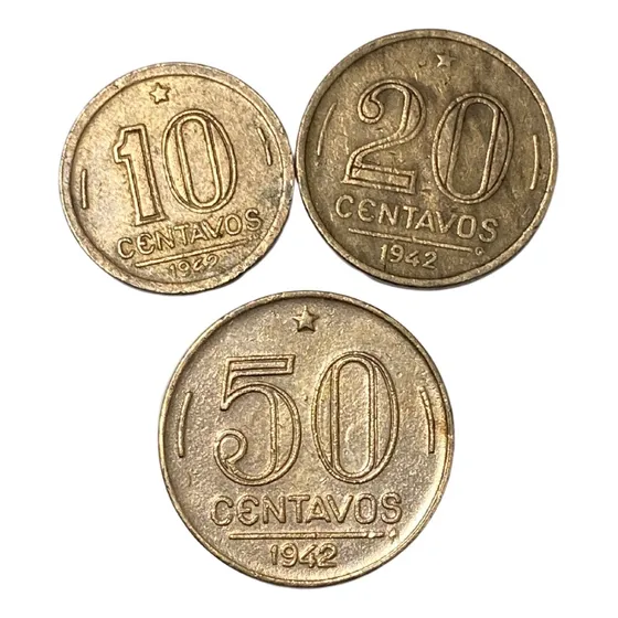 Moeda 10,20,50 Centavos 1942 Níquel Rosa Getúlio Vargas