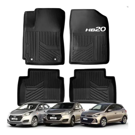 Jogo Tapete Bandeja Hyundai Hb20 2012 Até 2025 Borda Alta Preto