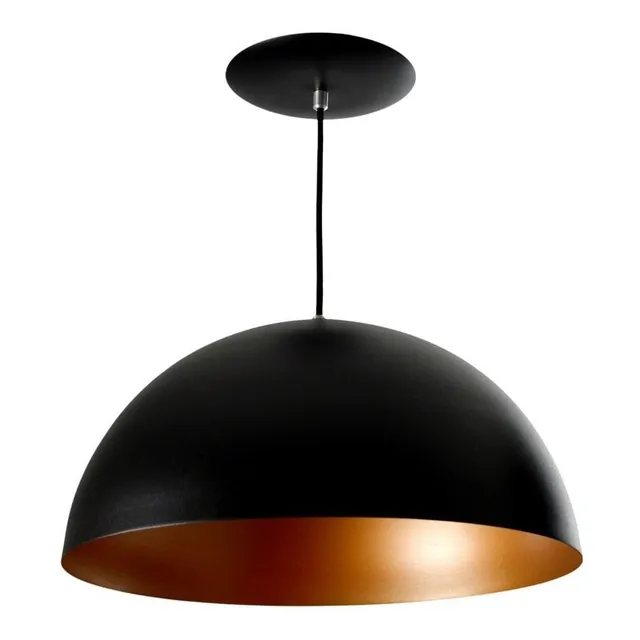 Pendente Meia Lua De Alumínio Preto Com Cobre Lindo 33cm