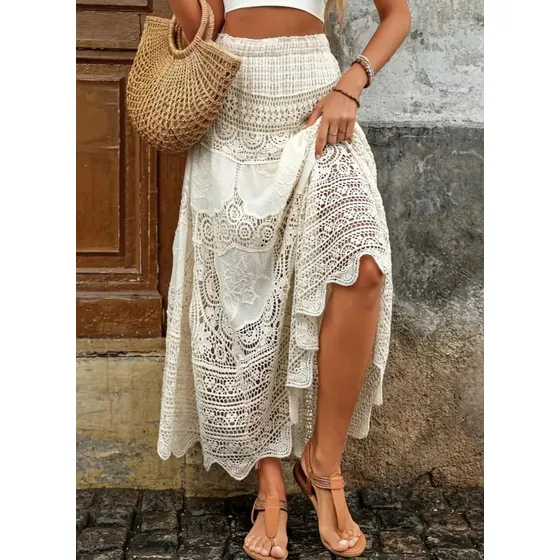 Saia Longa Croche Linho Look Leve Elegante E Sofisticado