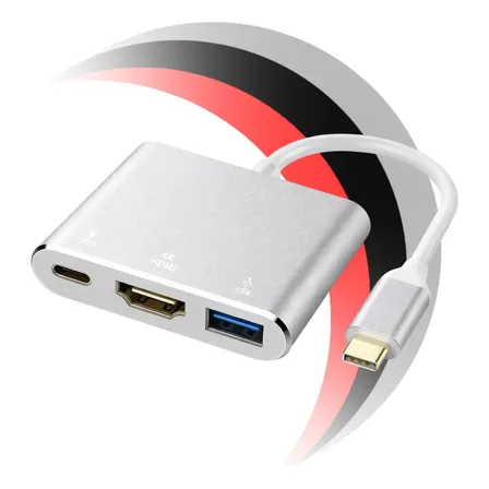 Adaptador Tipo C Para Hdmi Hub Usb 3.0 + Usb C Resolução 4k Conectividade Completa Cabo Adaptador Macbook iPad Computador Pc Notebook Tablet Chrome Technology Type C Cinza
