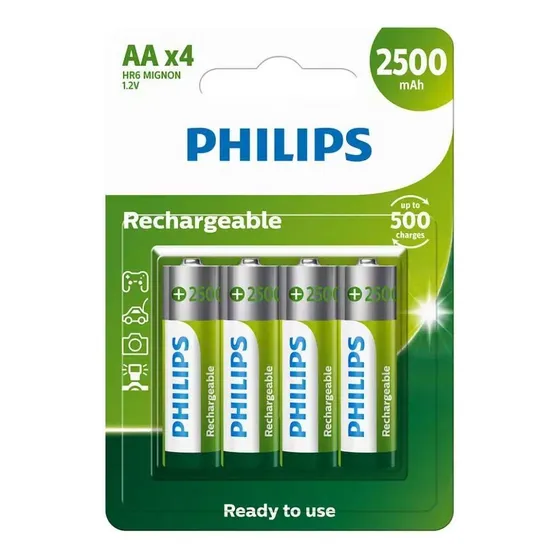 Philips pacote 4 pilhas bateria AA recarregável 2500mah