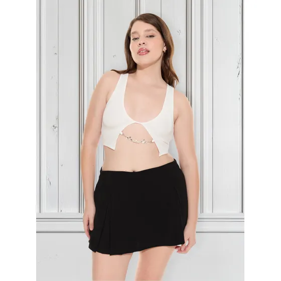 Remera Top De Crep Con Abertura Adelante Mujer Marca Bonanza