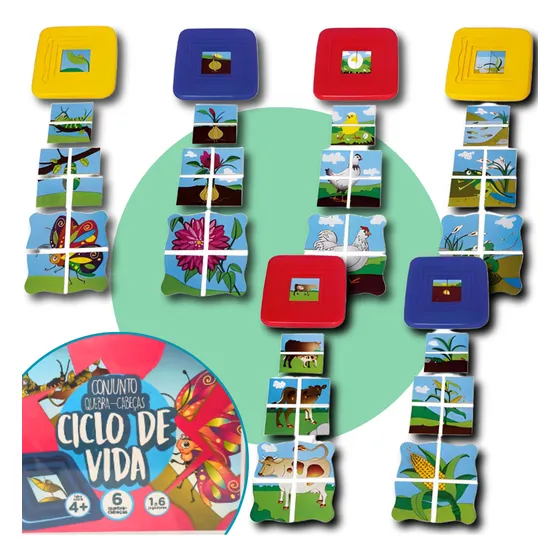 Conjunto Quebra-cabeça Ciclo Vida Evolutivo Mdf + Brinde