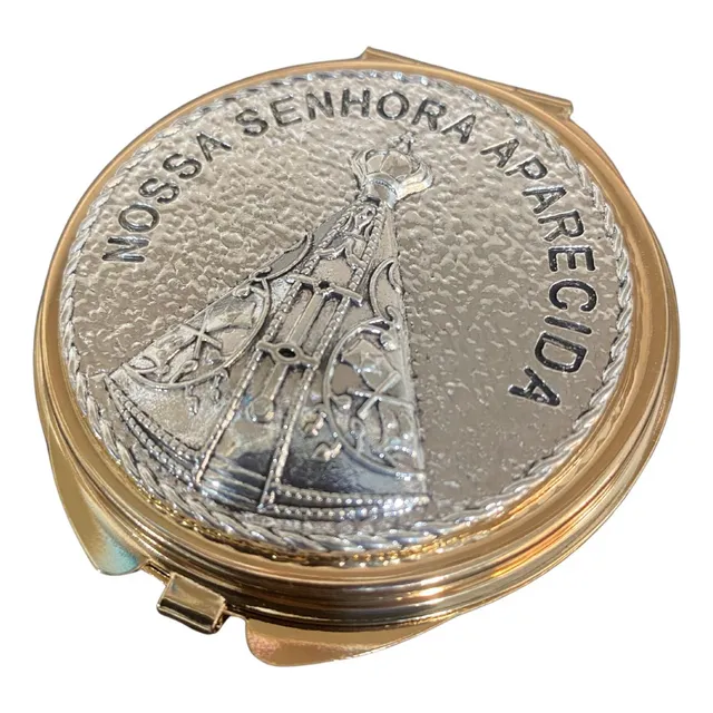 Teca Porta Hóstia Eucaristia 6cm De Aparecida Banho Dourado