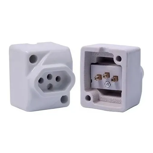 Tomada De Porcelana 2p+t Sobrepor 25a Alta Temperatura G20 Cor Cinza