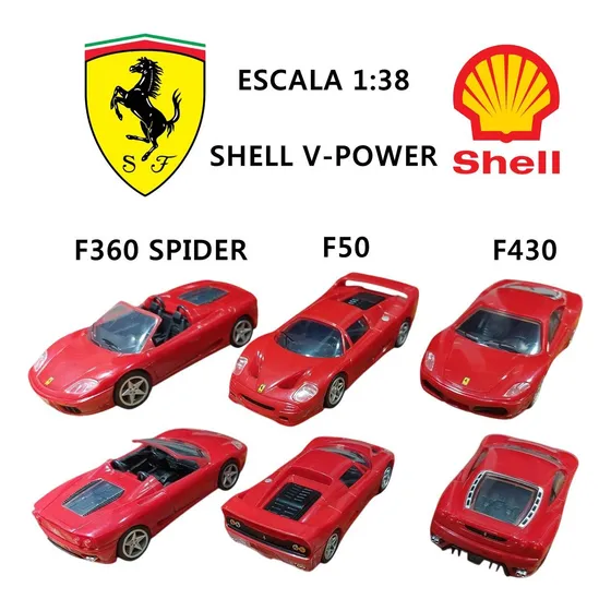 Kit 3 Miniaturas Ferrari Coleção Shell V-power F50 F430 F360 Vermelho
