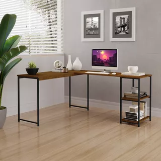 Mesa Escrivaninha Estilo Industrial Em L Com Prateleiras Klm Store Mesa Escrivaninha Estilo Industrial Em L Com Prateleiras Klm Store