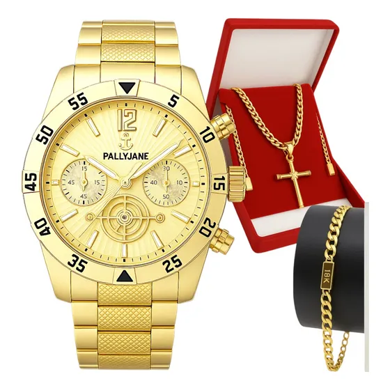 Relogio Masculino Presente Conjunto Corrente Especial Top