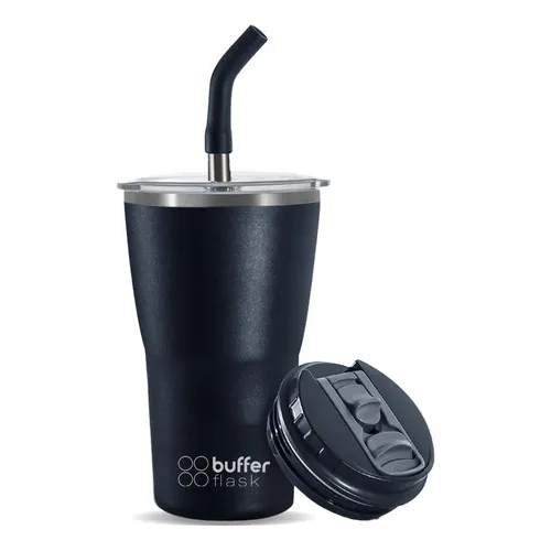 Mug Vaso Termo Para Agua Café 420ml Buffer Acero Inox +tapas Color Negro