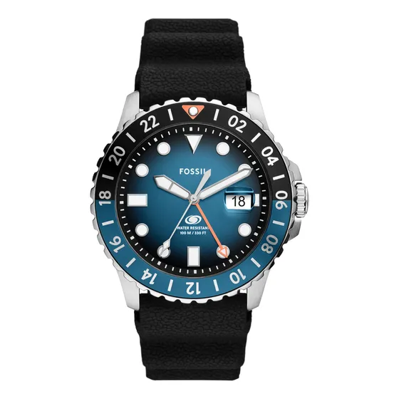 Reloj Hombre Fossil Fossil Blue Gmt De Silicona 46mm Correa Negro