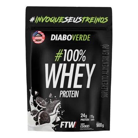 100% Whey Protein 900g Sabor Cookies Diabo Verde - Ftw