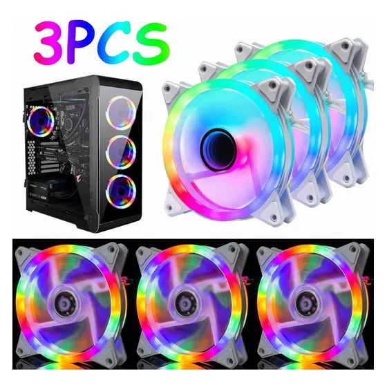 3pcs Kit De Ventiladores Rgb Led Arcoíris De 1200rpm Y 120mm