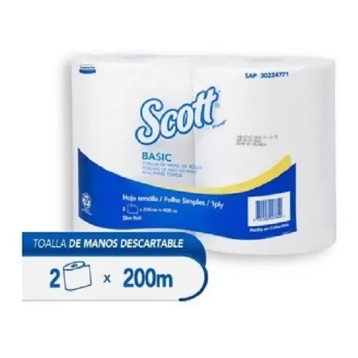 Toalla Manos Scott® Basic Rollo Blanca- 1x 2 Rollos 200 Mts