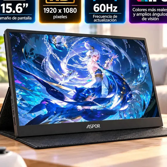 Monitor Portátil Aspor 15.6 Con Parlante 1080p Fhd