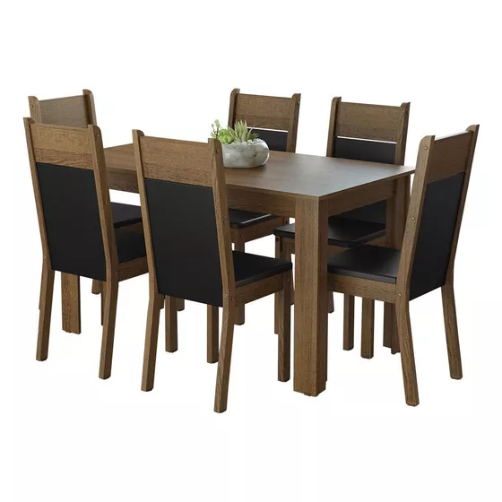 Madesa Juego de Comedor Mesa 6 Sillas Bahamas Color Marrón/Negro