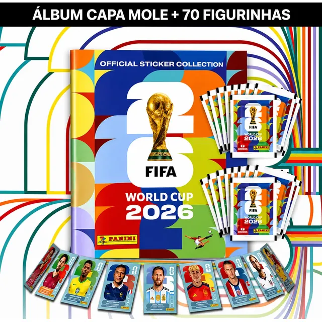 Kit Album Copa Do Mundo Fifa 2026 Capa Mole + 70 Figurinhas