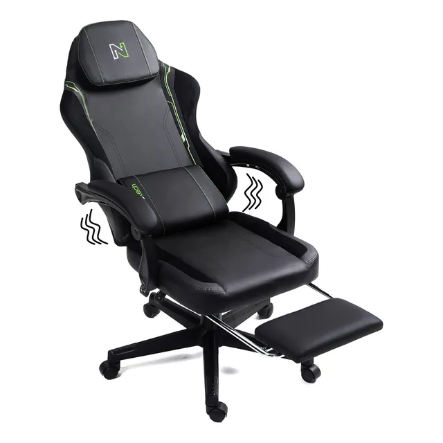 Silla Gamer Plus Ergonomica Masajeador Reposapies Nenotech Color Verde Material del tapizado Cuero sintético