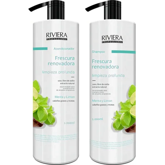 Pack Shampoo Sin Sal Riviera Menta y Limón Para Cabellos Grasos 1L + Acondicionador Sin Sal 1L | Cuotas sin interés