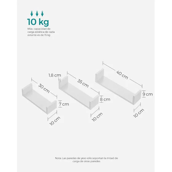 Set 3 Estantes Repisa Pared Corchete Blanco Arendal