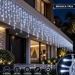 Cascata LED para Natal, 10 Metros com 400 Luzes Branco Frio