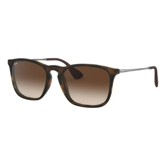 Anteojos de sol Ray-Ban Chris con marco de nailon color matte tortoise lente brown de cristal degradada varilla tortoise gunmetal de acero Rb4187
